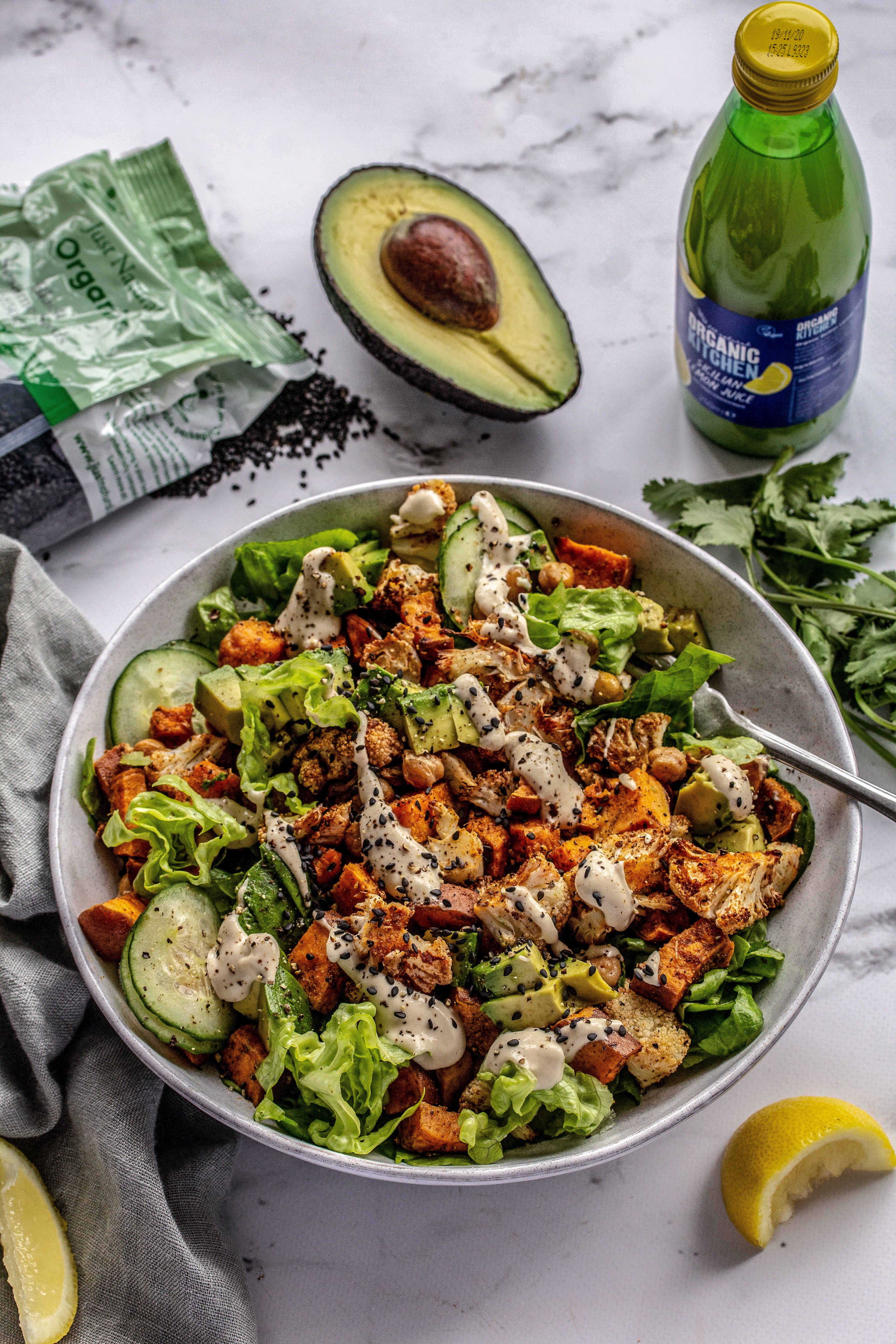 Cauliflower & Sweet Potato Chickpea Shawarma Bowls